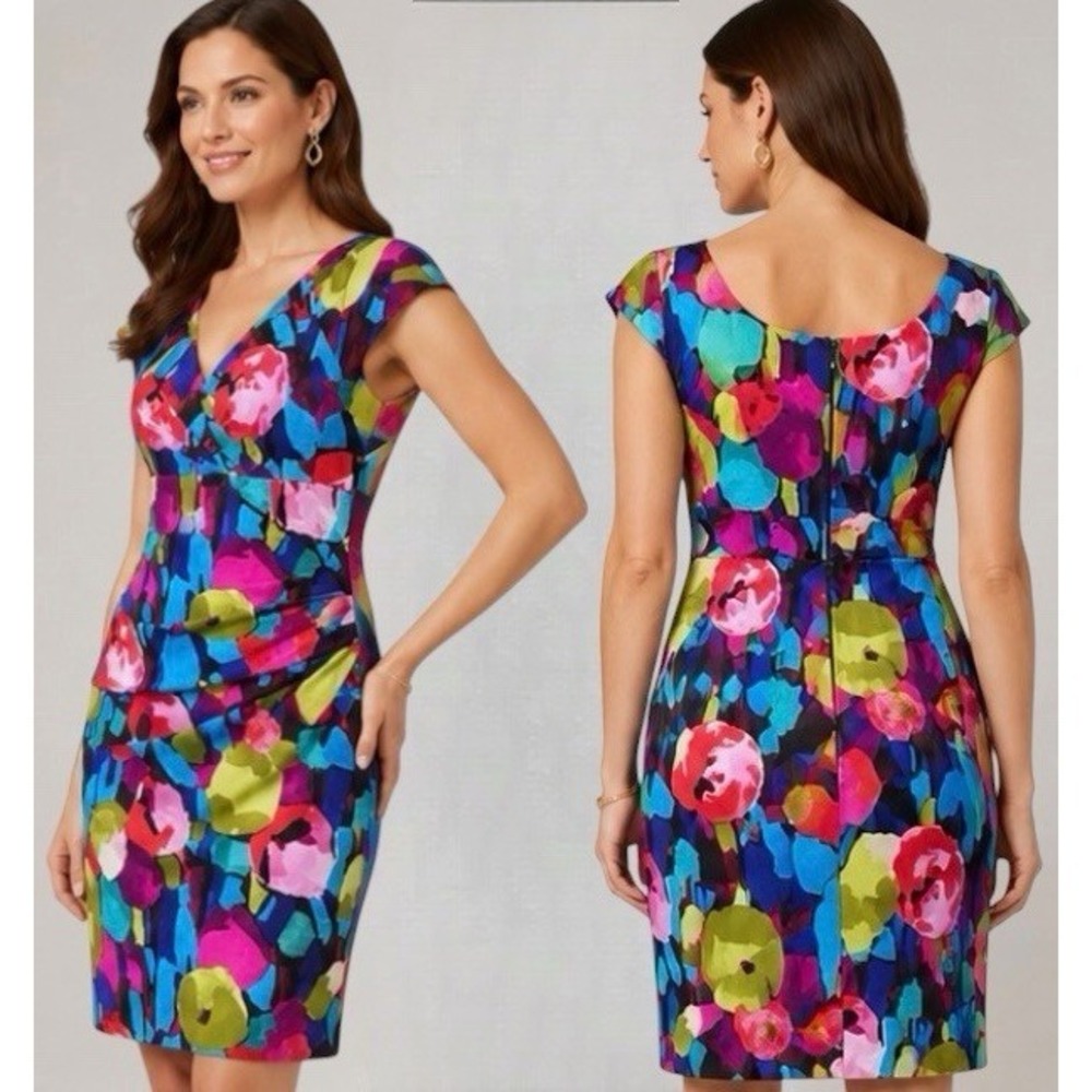 Suzi Chin Maggy Boutique Floral Sheath Dress Size 10 Bold Garden Party
